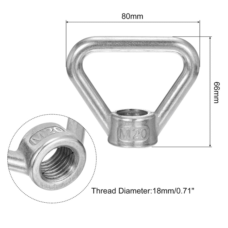 uxcell M20-2.5x80x66mm Lifting Eye Nuts, 2 Pcs 304 Stainless Steel Triangle Shape Threaded Nut Fastener for Home Repairs Rope Fitting
