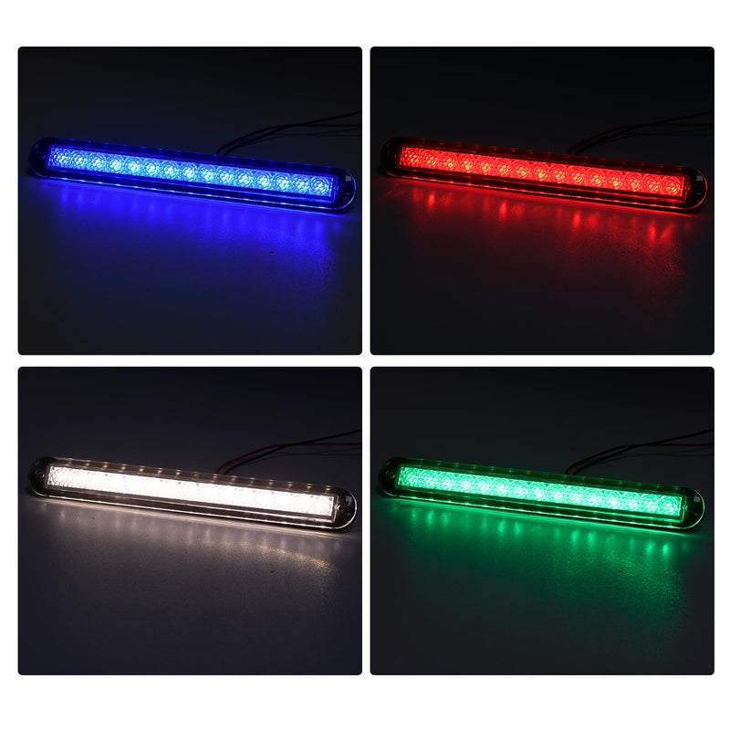 Marine RGBW LED Light, 4-Color Ambient Lighting (Red/Green/Blue/White), 12V DC IP67 Waterproof, 8 Inch Long Flush Mount Boat Courtesy Light for Cabin Deck Salon Yacht Pontoon, Single Light 1pc