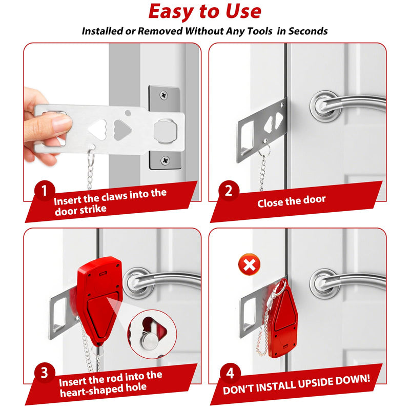 Portable Door Lock for Travel 2-in-1, Hotel Door Locks for Travelers Security, Door Lock Self-Defense Security Device for Home, Apartment, Hotel, Living Motel, School Dorm, House