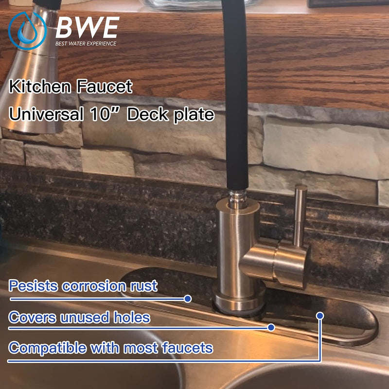BWE Kitchen/Bathroom Faucet 1 or 3 Hole Chrome Deck Plate, Stainless Steel, Polished, 10 Inch Oversized Base, Vessel Vanity Faucet Cover