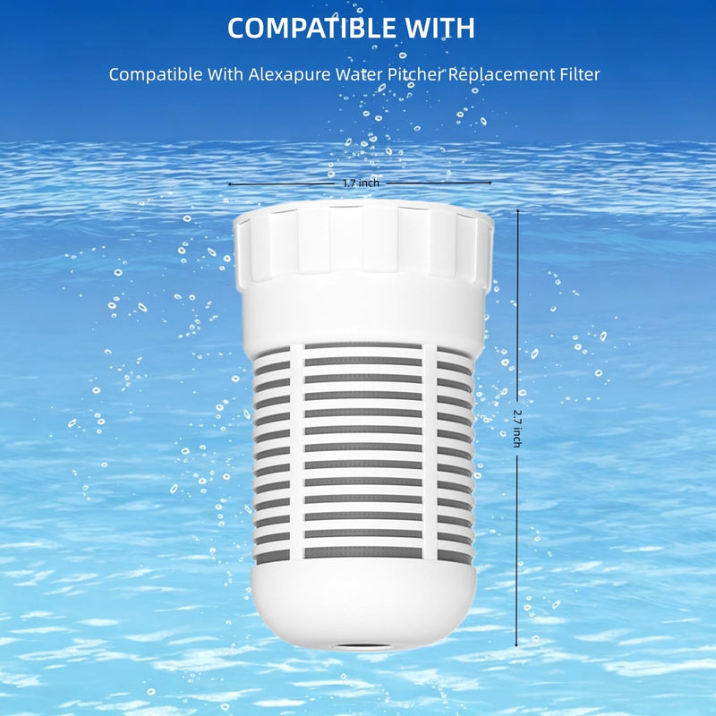 Water Filter, Replacement Compatible with Seychelle Water Filter Pitcher Alexapure Pitcher 32 oz/Dual-Filter 64 oz pH Enhancing Filtration, 4 Pack