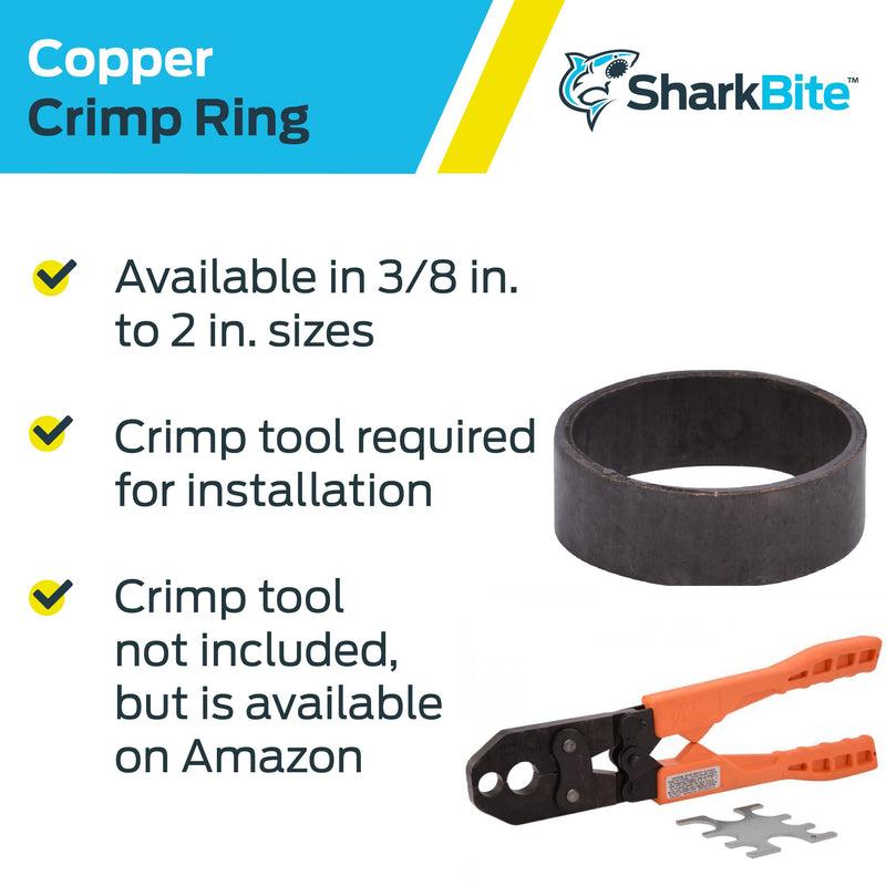 SharkBite 3/4 Inch Copper Crimp Rings, Pack of 100, PEX Pipe, PE-RT, 23103CP100 3/4 in., 100 Pack