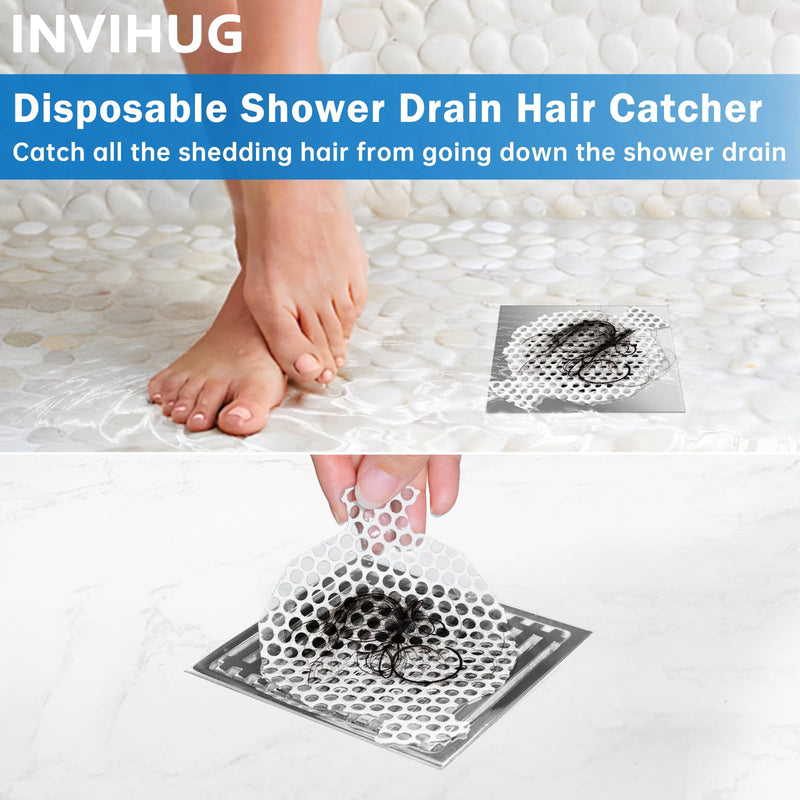 INVIHUG, 25 Pack, Disposable Shower Drain Hair Catcher Mesh Stickers, Disposable Hair Drain Catcher. (White) White 3.5inch-25