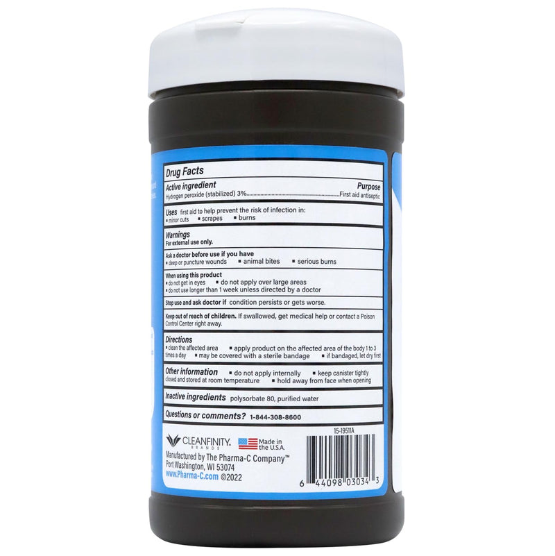 The Pharma-C Company 3% Hydrogen Peroxide Wipes [40 wipes] - First Aid. H202 Skin Safe Antiseptic Wound Cleaner.
