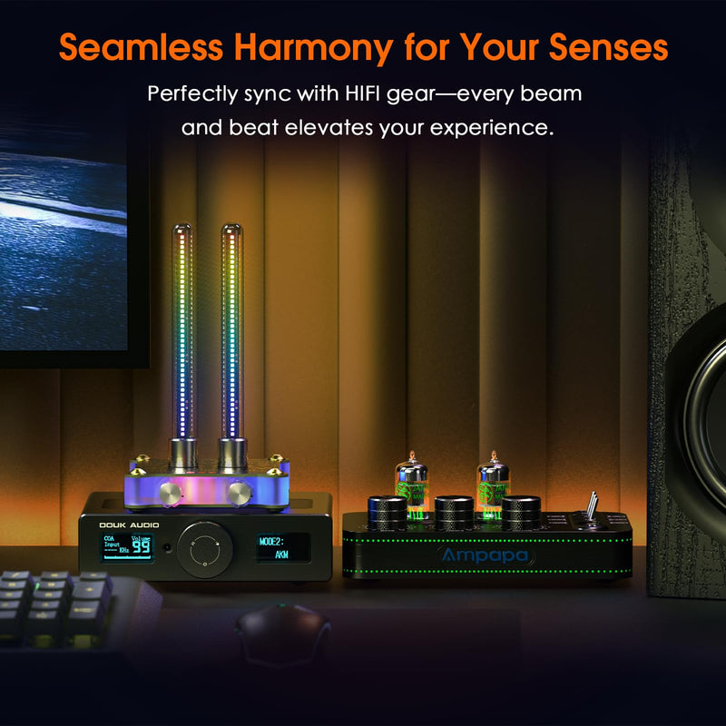 Douk Audio RGB LED Sound Level: Tube Meter Music Spectrum Display Microphone Pickup Magnetic Design Desktop Set-Up HiFi Gaming Ambient Light for Audiophiles Gift (VU9-MINI)