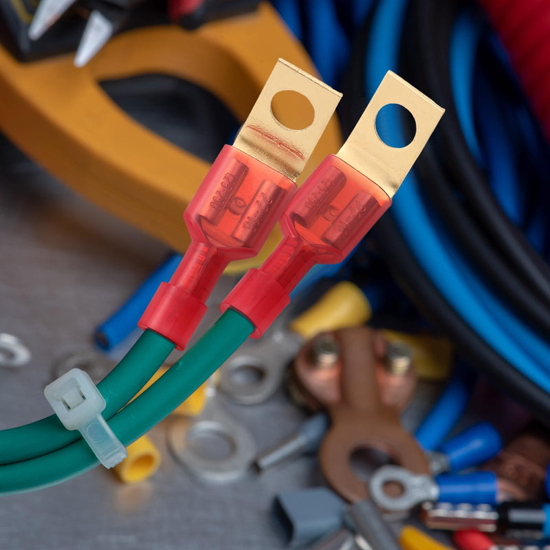 Hicarer 50 Pcs Solderless Quick Disconnect Adapters Non Insulated Wire Connectors,1/4" Male Tab, #10 Stud Brass Male Spade Adapters Brass Copper Wire Connectors Ring Crimp Electrical Supply
