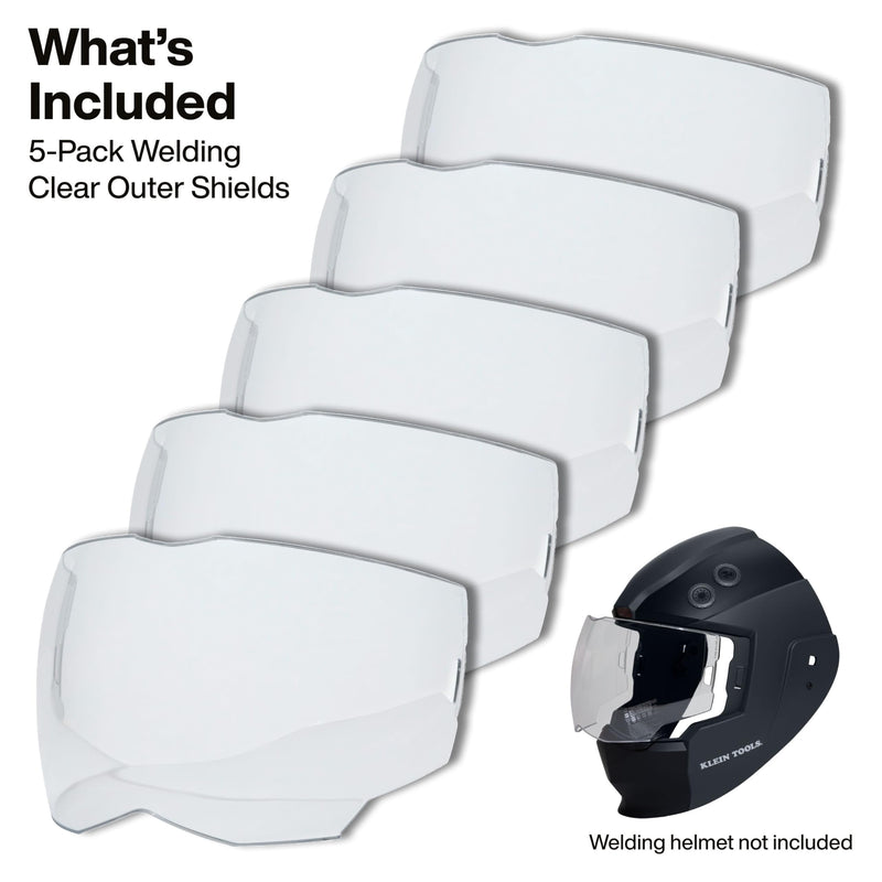 Klein Tools KWHOSHIELD Welding Helmet Outer Shield, 5-Pack, Clear Outer Shield, Welding Helmet Accessories Outer Shield Replacement