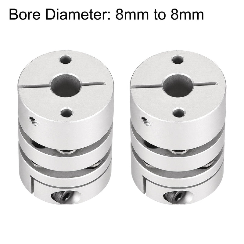 uxcell 8mm to 8mm Bore Double Diaphragm Motor Wheel Flexible Coupling Joint Aluminium Alloy and Stainless Steel Silver 1Pcs