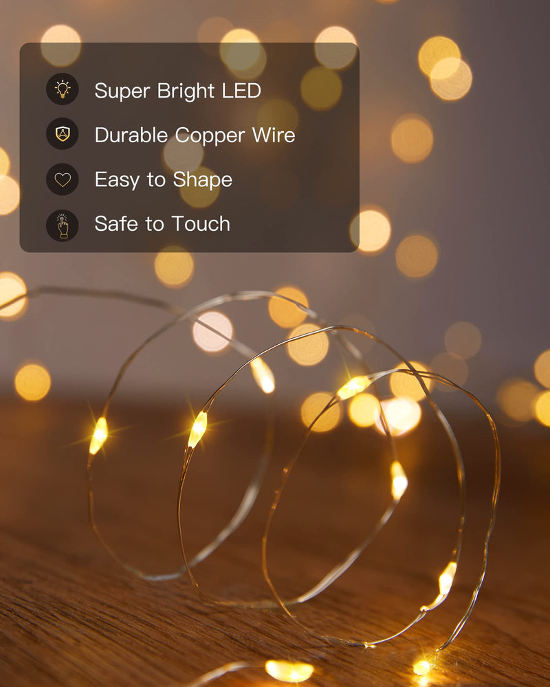 Brightown Solar String Lights, 2 Packs Total 66Ft 200 LED Solar Fairy Lights with 8 Modes, Waterproof Solar Lights for Outside Patio Yard Tree Wedding Christmas(Warm White) 33FT*2Packs Warm White