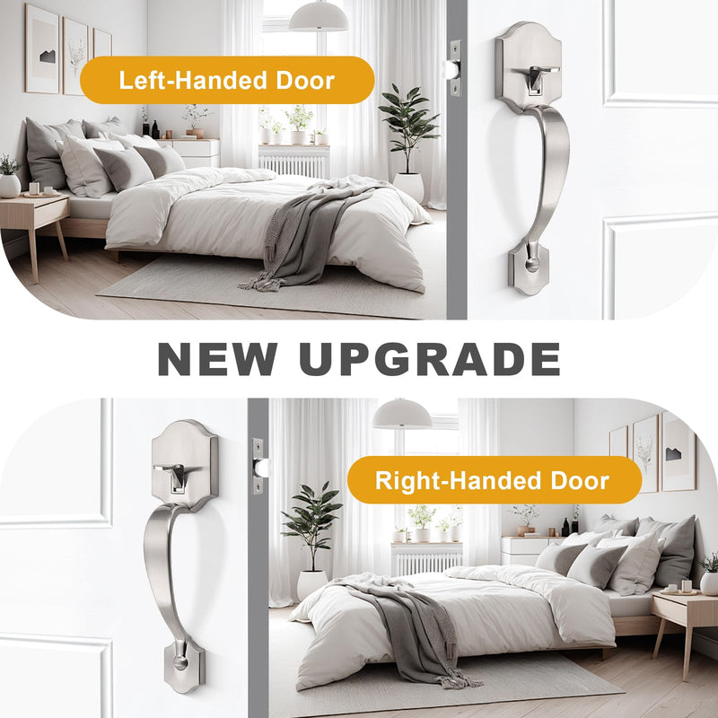 Probrico Satin Nickel Heavy Duty Front Entry Handleset, Passage Lock Grip Handle with Wave Lever Keyless Door Locks, Interior and Exterior Entrance Door Handle with Reversible Handed Lever,1Pack 1