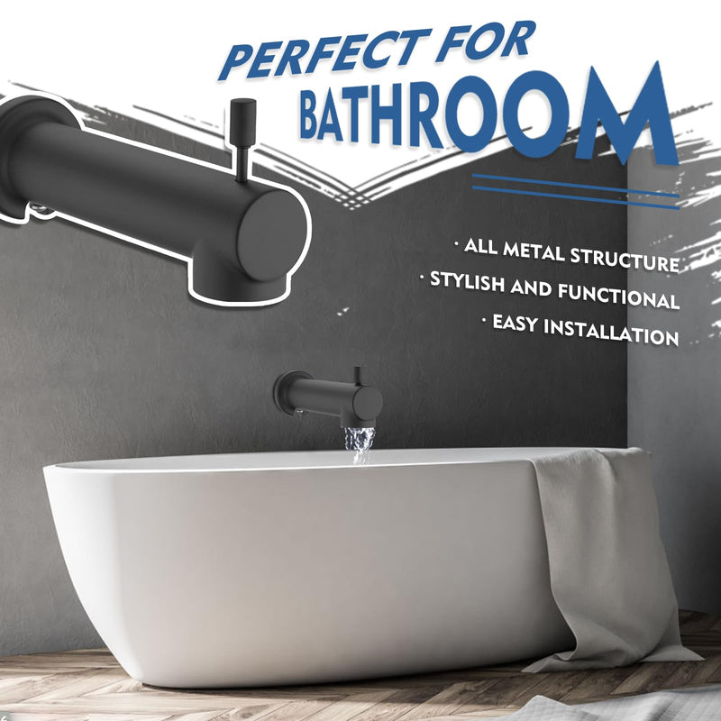 Slip on Extra Long Tub Spout with Diverter Universal Tub Diverter Spout for 1/2" Copper Water Pipe, Matte Black