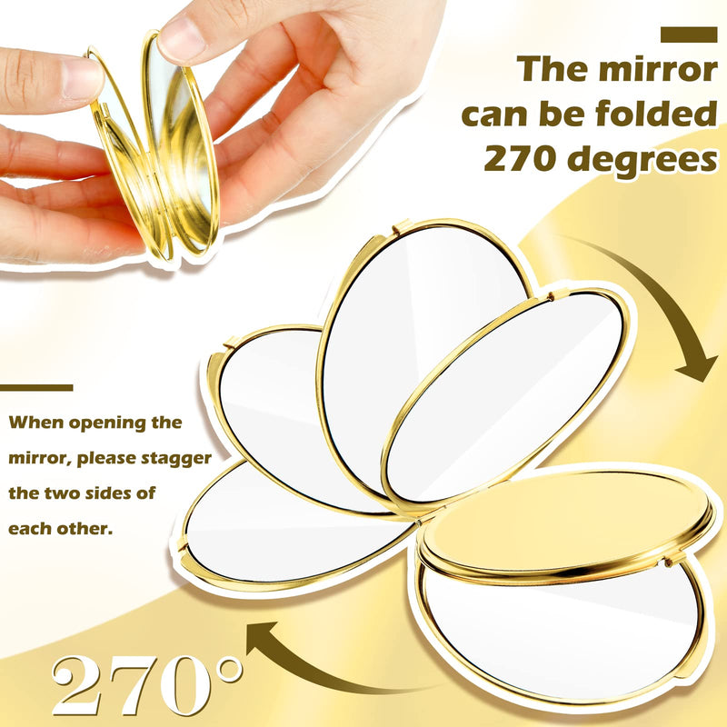8 Pcs Gold Compact Mirror Bulk, Metal Round Shell, 1x 2x Magnification Double Sided, Portable, Folding, Mini Travel Pocket Mirror for Women Girls Party Favor Bridesmaid Christmas Gifts