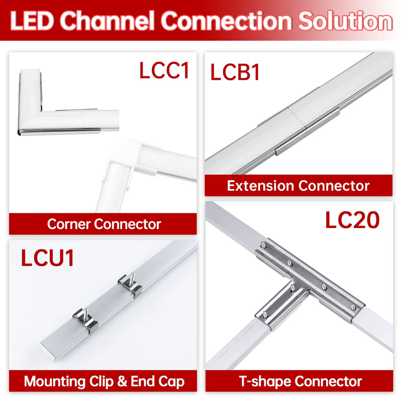 Muzata LED Channel Install Accessories Including 12Pack Stainless Steel Mounting Clips and 6Pack Grey End Caps fit Muzata U1SW U Shape Aluminum LED Strip Light Channel LCU1 WW