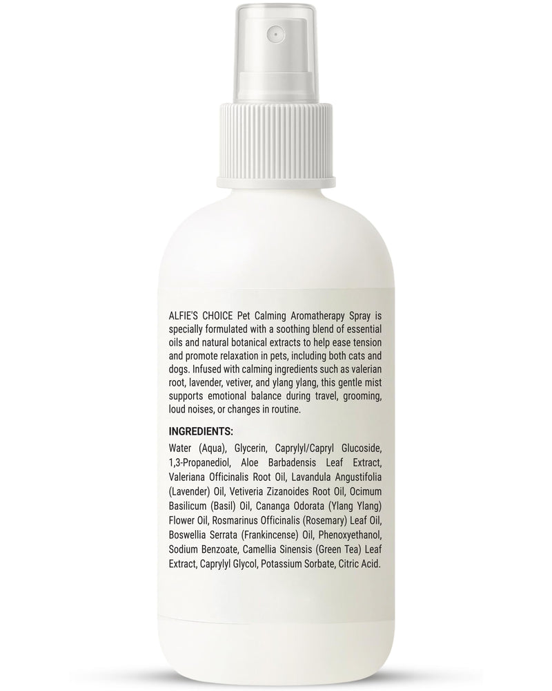 ALFIE'S CHOICE Pet Calming Aromatherapy Spray for Dogs | 3.4 fl oz Travel Size | Lavender & Valerian Aromatherapy Mist | for Crate, Car & Vet Visit Comfort