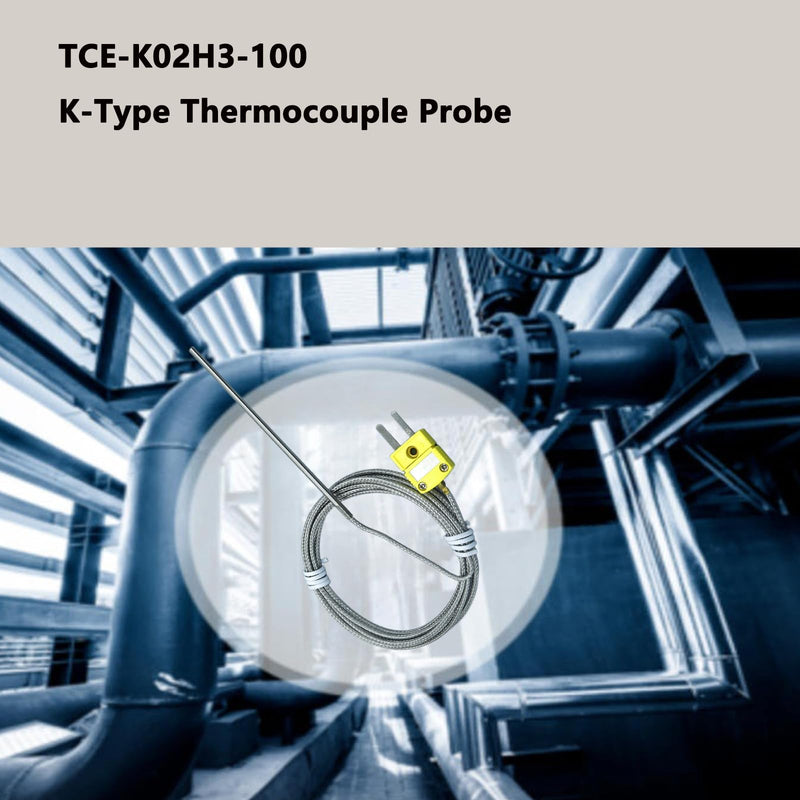 TCE-K02H3-100 K Type Thermocouple Probe Temperature Sensor (2PCS) | 68°F to 1120°F, For K-type Thermocouple, Furnace Input Instruments