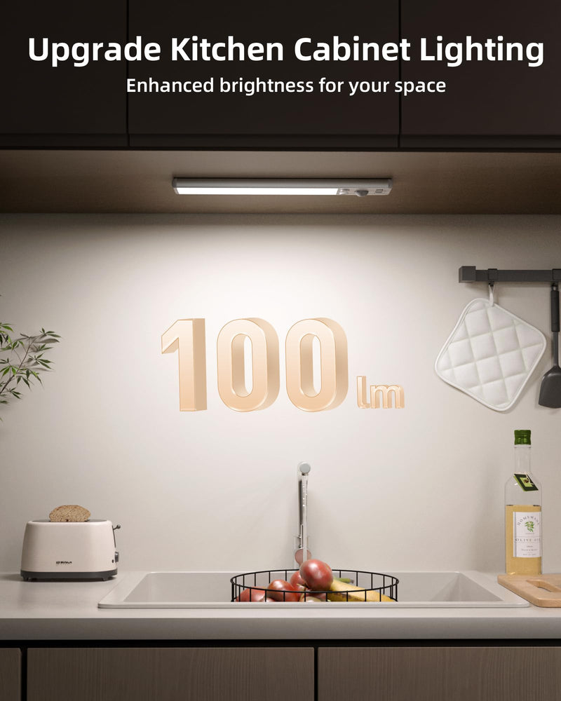 EZVALO Under Cabinet Lighting Wireless, 3 Color Temps Motion Sensor Light Indoor, 62 LED Rechargeable Battery Operated Closet Lights, Dimmable Magnetic Under Counter Lights for Kitchen, Stairs(2 Pack) 2Pack-8inch White