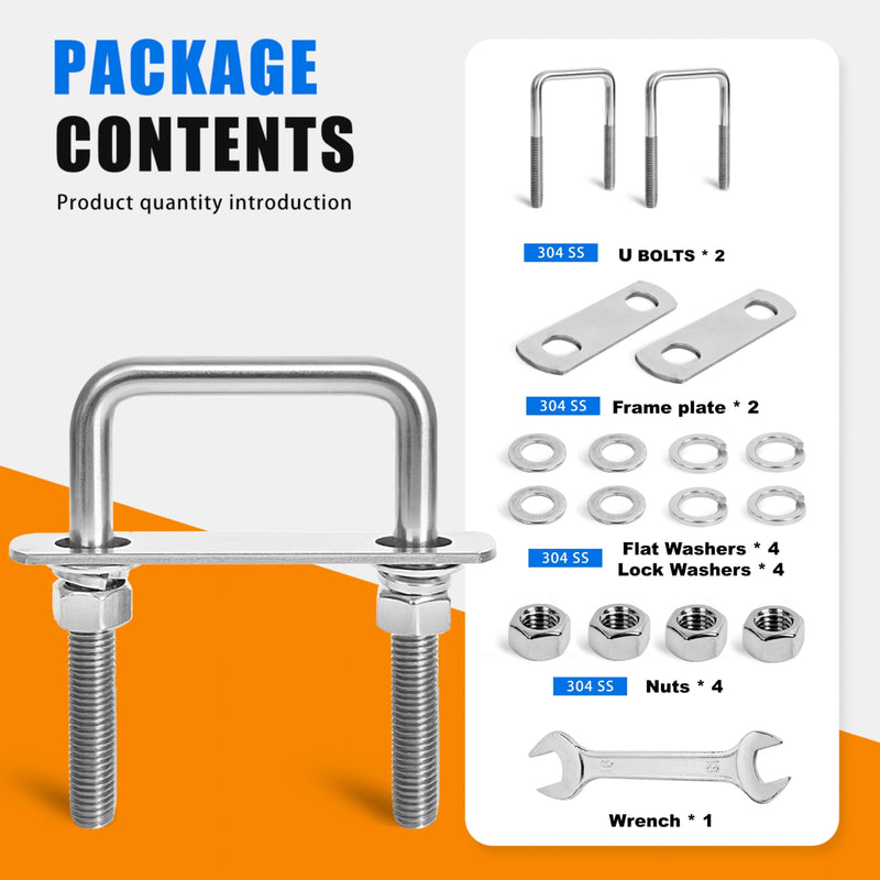 2 Sets Heavy Duty Square u Bolts M12 Thread Size,304 Stainless Steel u-Bolts 3-1/16" W x 4-1/2" L,with Nuts,Bolt Plate and washers (2, M12 x 3-1/16" W x 4-1/2" L) 2