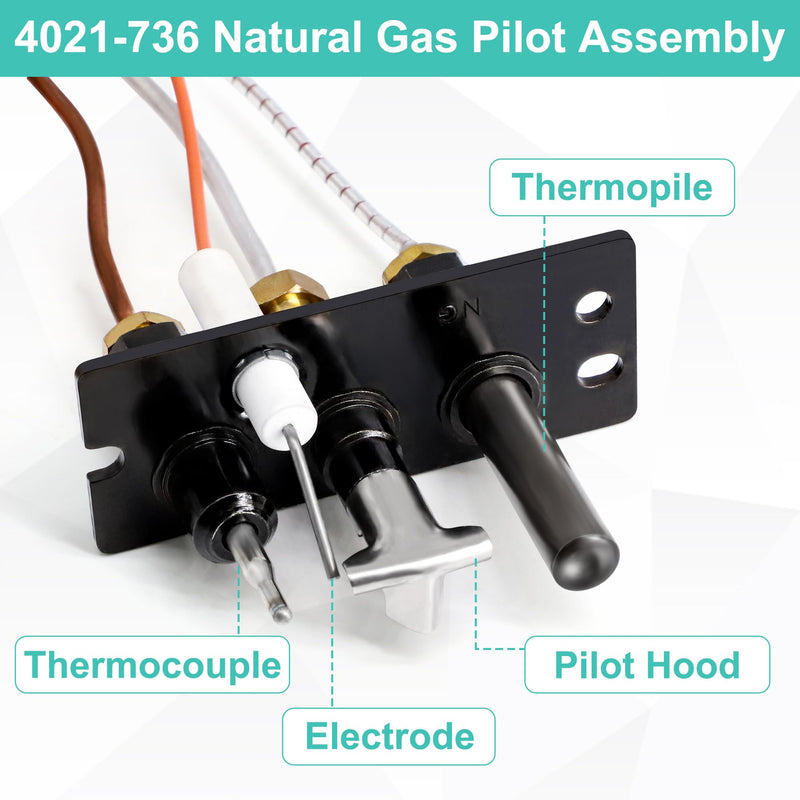 4021-736 Natural Gas Pilot Assembly for Heatilator, Heat N Glo, Quadrafire Fireplaces, 485-510A, 2103-010 Pilot Assembly Gas Fireplace Replacement Parts with Thermocouple Thermopile 4021-736 Natural Gas