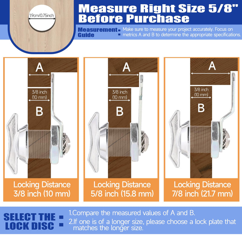 Thumb Operated Offset Cam Locks, 3/8", 5/8", 7/8" Keyless Cabinet Locks for RV Storage Doors, Camper Compartments, Mailbox Drawers, Zinc Alloy Rustproof Latch with Straight & Bent Locking Arms, 8-Set