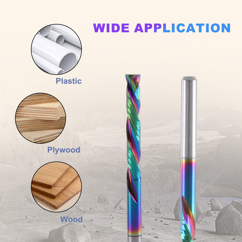 5 Pcs Compression Router Bits 1/8 Inch Shank, 2 Flute Up & Down Cut End Mill, CNC Carbide Milling Cutter with DLC Coating for Engraving Milling 3D Sculpturing Roughing