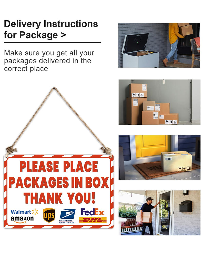 ALKB 8x12 Inch Rust-Free Aluminum Package Delivery Sign for Outdoor Use - Please Place Packages in Box Thank You - Delivery Signs for Packages, Delivery Box Box Sign
