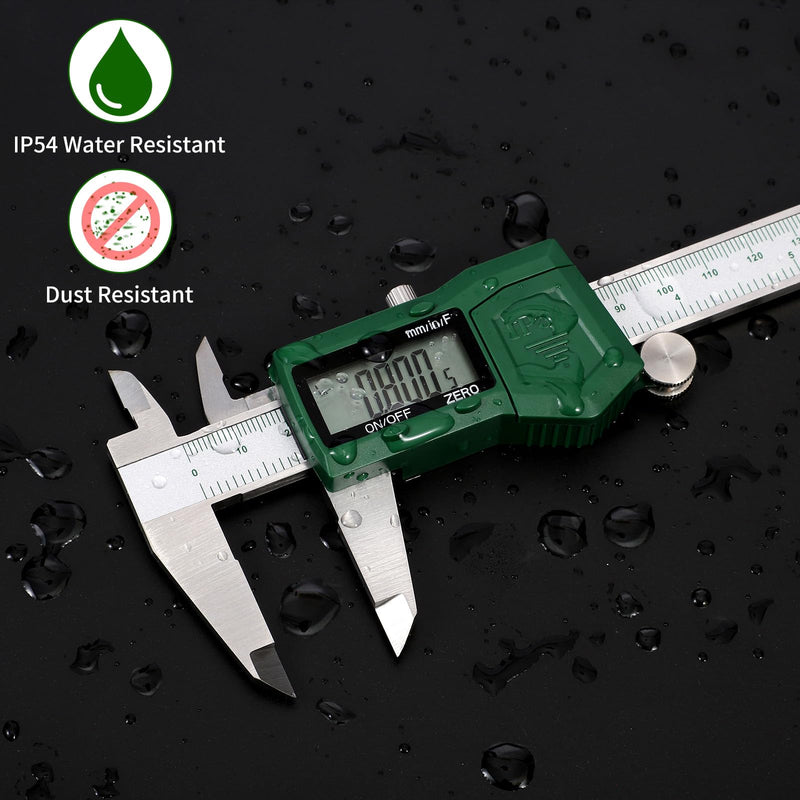IP54 Digital Caliper, 6 inch Electronic Vernier Caliper with Stainless Steel contruction, Inch/Millimeter/Fraction Switch, Large LCD Screen
