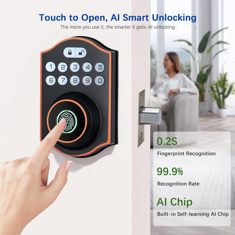 Smart Fingerprint Door Lock, Keyless Entry Deadbolt with Electronic Keypad, Bluetooth App Control, One Time Code, IP65 Weatherproof, for Front Door/Home/Office (Oil Rubbed Bronze) Oil Rubbed Bronze