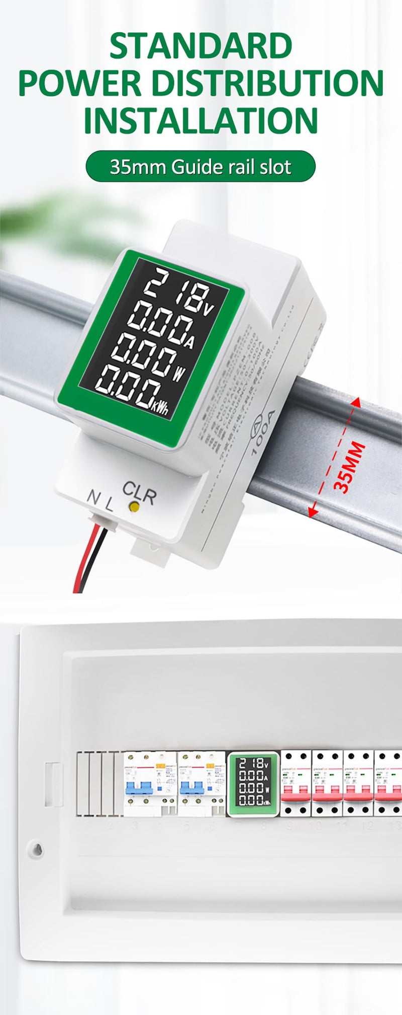 HiLetgo AC Digital Multimeter 50-300V 100A PZEM-008 LCD Display Digital Current Voltage Active Power Energy Multimeter Ammeter Voltmeter AC Din Rail Meter