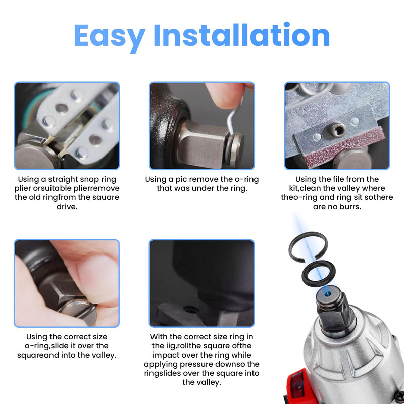 (10+10 Sets) 1/2” and 3/8" Impact Retaining Ring Clip, Friction Ring with O-Ring for Mil-Waukee Electric/Pneumatic Type Impact Wrench 1/2"+3/8"