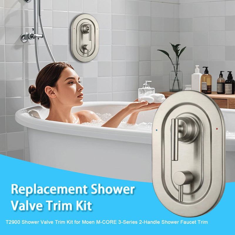 T2900BN Brushed Nickel Shower Handle 3-Function Transfer Valve Shower Trim Kit, Compatible with Moen T2900BN Gibson Posi-Temp Series, Multi-Function Shower Handle (Valve Not Included)
