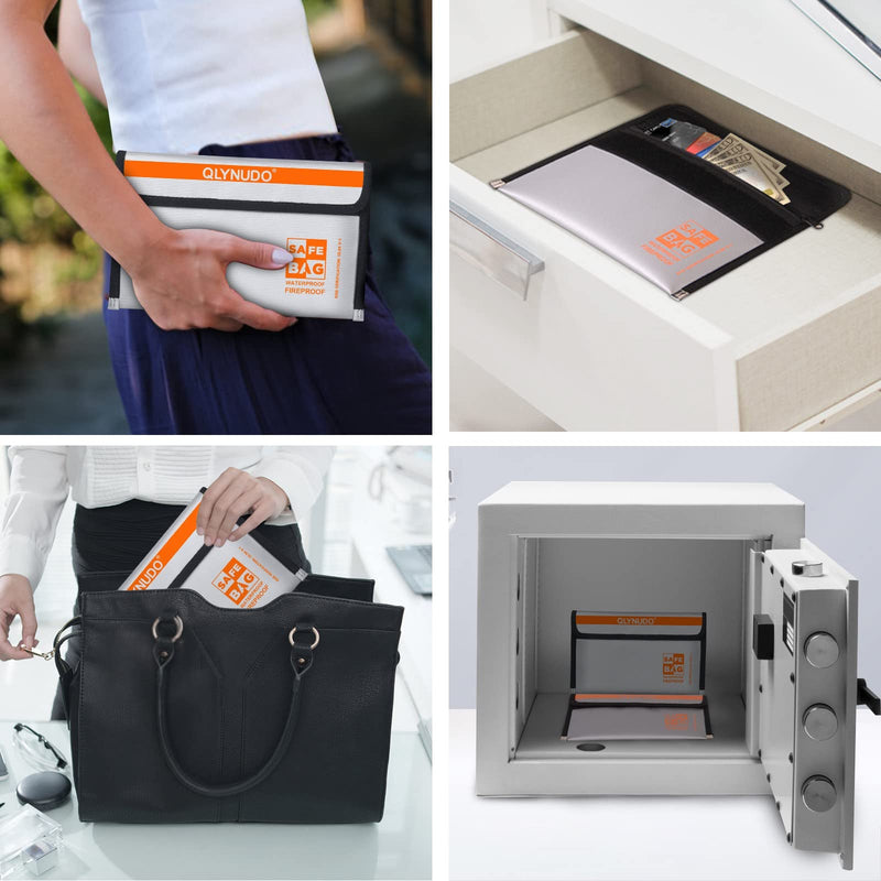 Small Fireproof Document Bag for Cash (8x5", External Size), 2-Pack Fireproof Money Bag with Waterproof Zipper, Fireproof Pouch Set (Basic, 2-Small-Grey) Basic small-grey+small-grey