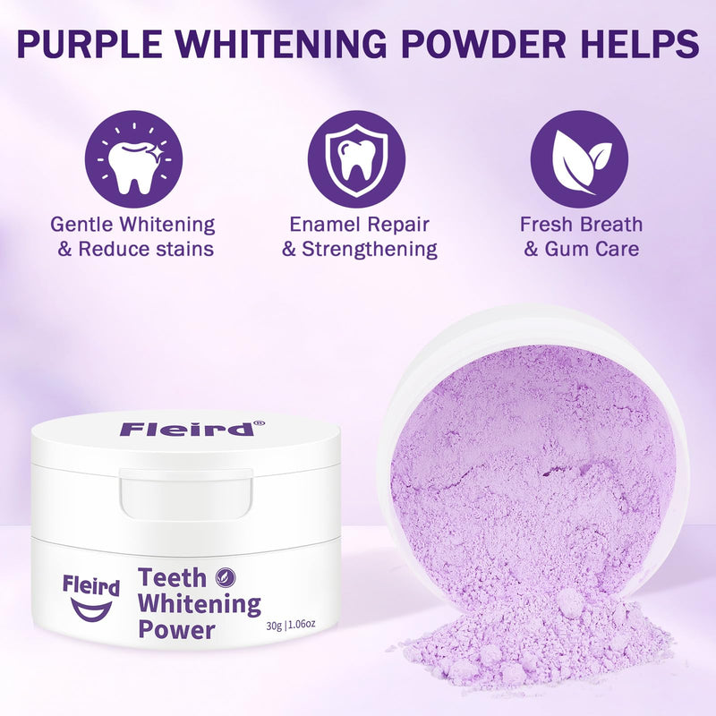 Purple Teeth Whitening Powder, Hydroxyapatite R5X Tooth Powder for Coffee, Tea, Smoke Stain Removal, Breath Freshener & Sensitive Dental Care, 2 Pack