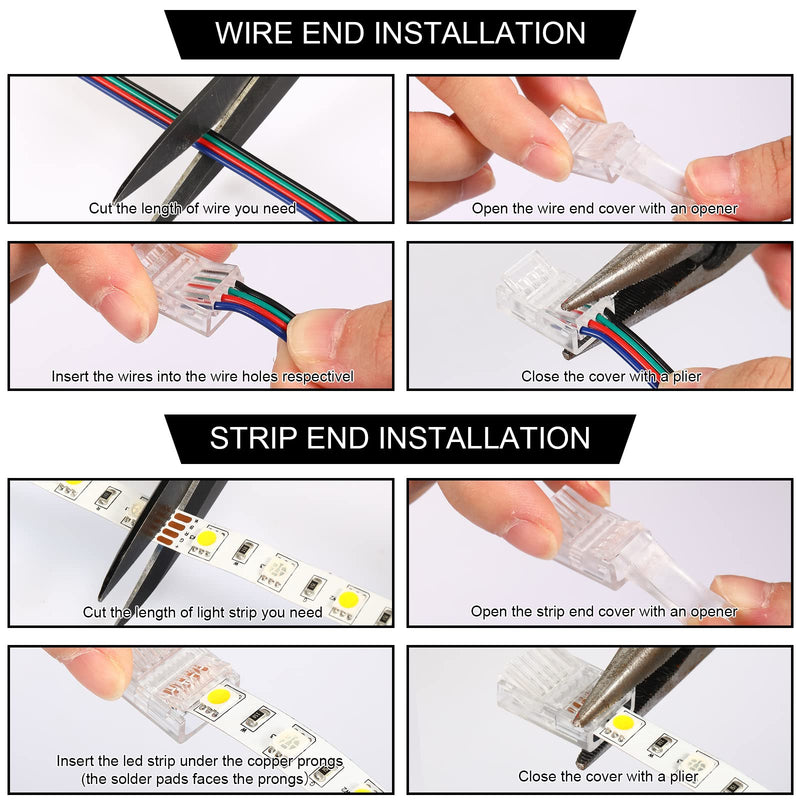Zhengmy 20 Pack 4 Pin 10mm Solderless LED Strip Connector Transparent Track Lighting LED Pin Connectors with Wire Strip 16.4ft for 5050(4 Pin, 10 mm) 4 Pin, 10 mm