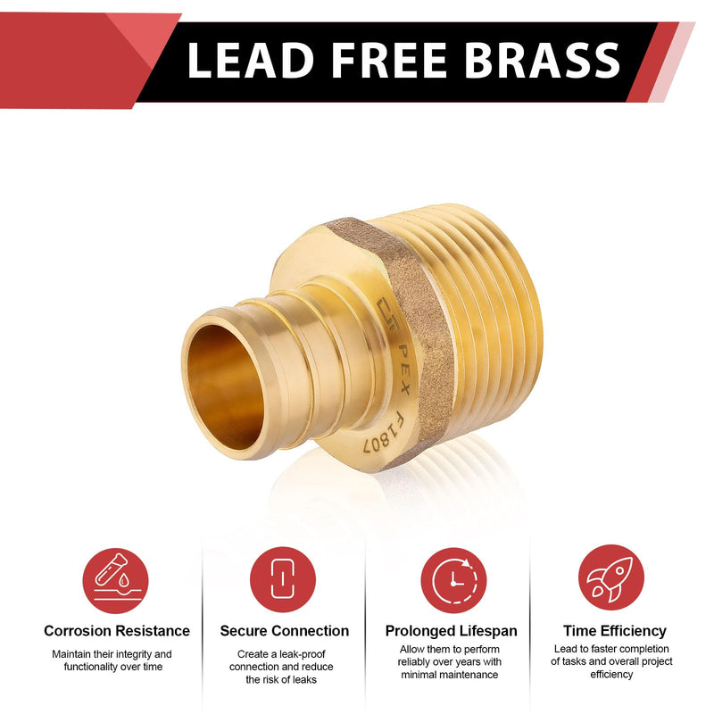 20PC Pex Barb Crimp Brass Fittings 1/2 Inch x 1/2 Inch NPT Male Adapter P20 1/2 x 1/2
