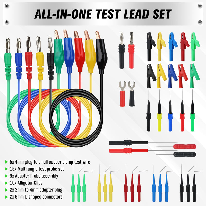 SWANLAKE 43-Piece Back Probe Kit, 30A Multi-Angle Test Probe, 4mm Banana Plug to Copper Alligator Clips, U-Shaped Connectors, Automotive Electrical Circuit Diagnosis Car Repairing Tools 43PCS Back Probe Kit