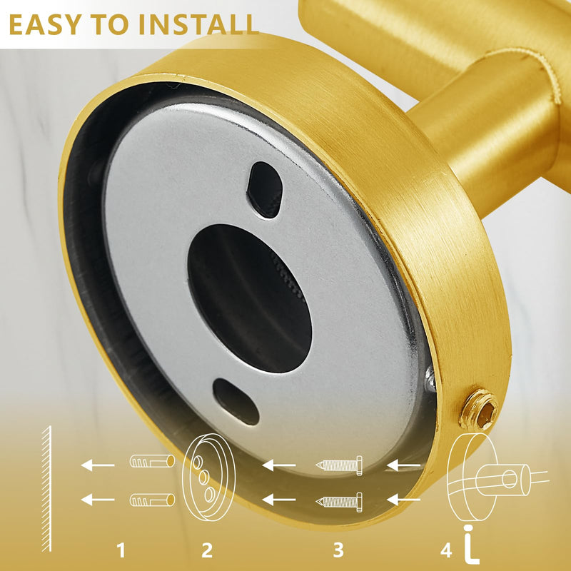 Bathroom Hardware Set Includes Towel Ring, Toilet Paper Holder and 2 Towel Hooks, SUS304 Stainless Steel Modern Wall-Mounted Bathroom Set, Rustproof Bathroom Fitting Set (Brushed Gold) Brushed Gold