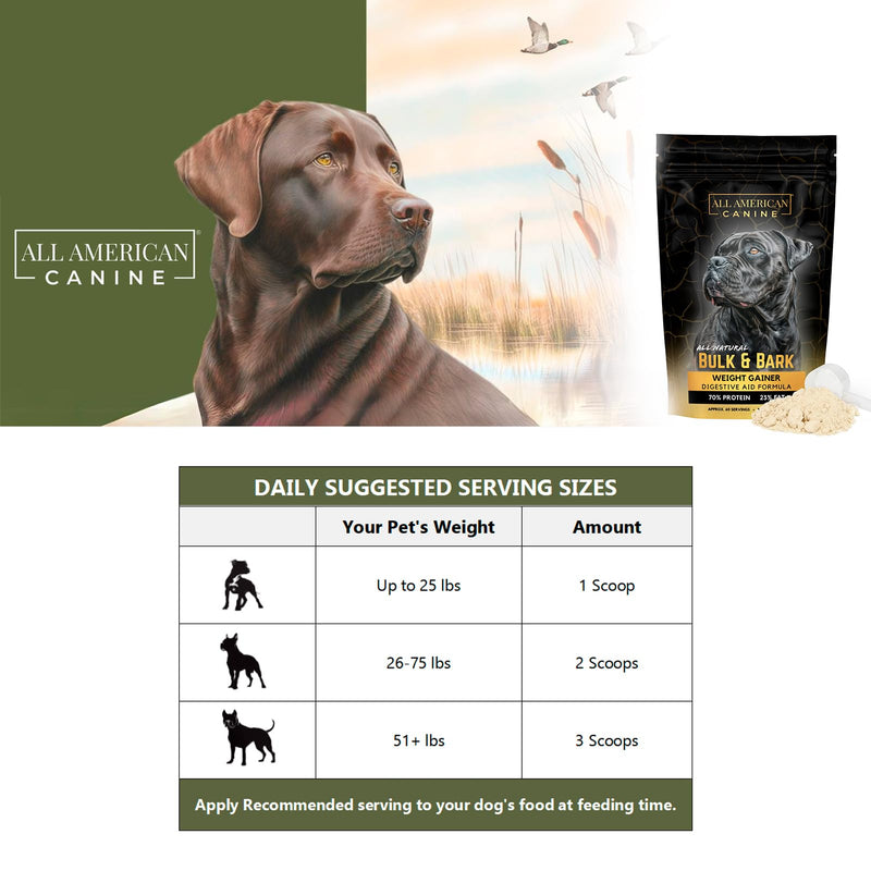 All American Canine Dog Weight Gainer + Digestive Aid Formula, Natural Health Supplement Food Topper, Weight Gain Supplements for Dogs, & Dog Muscle Builder - 60 Servings 60 Servings (1.5 lbs)