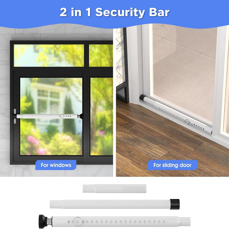 Sliding Door Security Bar,16 to 51 Inch Inside Sliding Patio Door Window Security Bar Stopper, Adjustable Window Locks Security Bars for Home Apartment Security, Sliding Glass Door Lock Hardware 1PC White