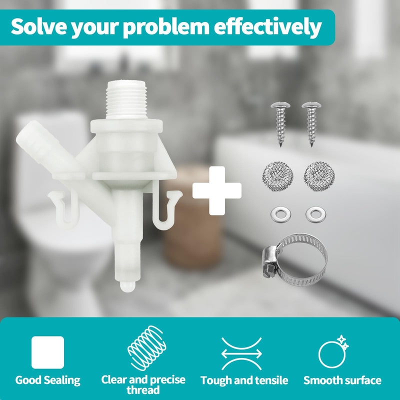 2 Pack 385311641 RV Toilet Water Valve Replacement Kit, Durable Plastic Water Valve Kit, for 300 310 320 Series for Dometic and Sealand Marine Toilet, Includes Hose Clamp and Fasteners 2