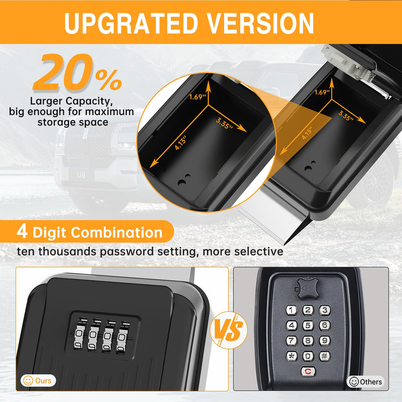 Car Window Lock Box for Turo, Car Key Lock Box, 4-Digit Combination Lockbox, Larger Capacity Security Key Hiders for Ride Share, Turo, GetAround(New Verison)