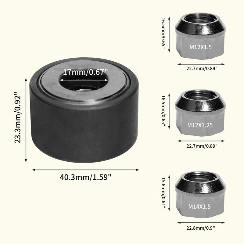 Wheel Stud Installer Tool, Tire Stud Tool, M12x1.25 M12x1.5 M14x1.5, Iron, with 3/4" Hex Wheel Lug Nuts, Silver Tone, 1 Set