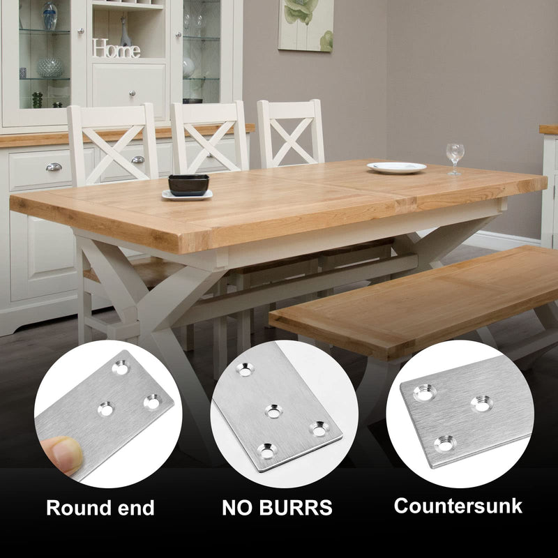 4 x 2 Inch Flat Straight Brace Bracket, Silver Flat Mending Plate Stainless Steel Fixing Corner Brace for Wood Furniture ( 100 x 50 x 2mm, 6 Pcs)