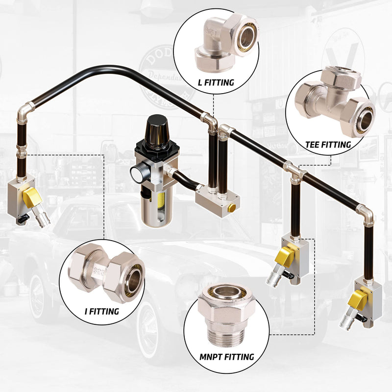 2PC 3/4’’ Elbow Air Piping Fittings, 3/4’’ Tubing x 3/4’’ Tubing, Brass-Nickel Plated, 200PSI, Air Tubing Fittings For Shop Garage Compressed Air line System Kit