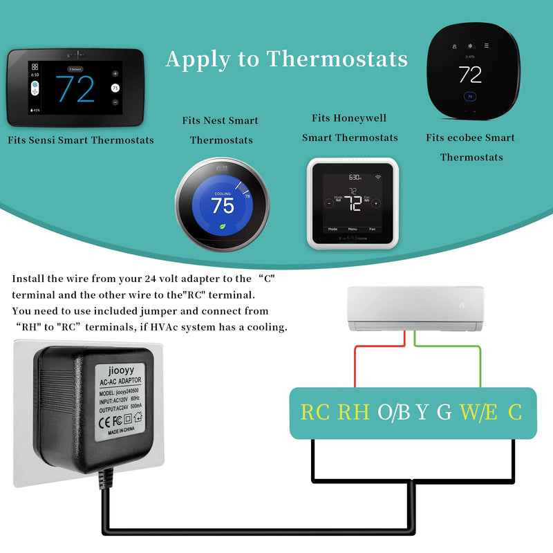 24 Volt Doorbell Power Adapter - 16.4ft Long C Wire Adapter, Doorbell Transformer Fits Ring, Nest Hello, Wyze, Eufy Video Doorbells and Ecobee,Sensi,Nest,Honeywell Thermostat(Black) 16.4 ft Black - NewNest Australia