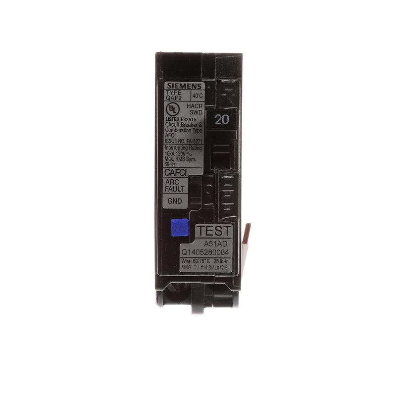 Siemens QA120AFC 20-Amp Single Pole 120-volt Plug-On Combination AFCI Breaker 1 Pack Standard Packaging