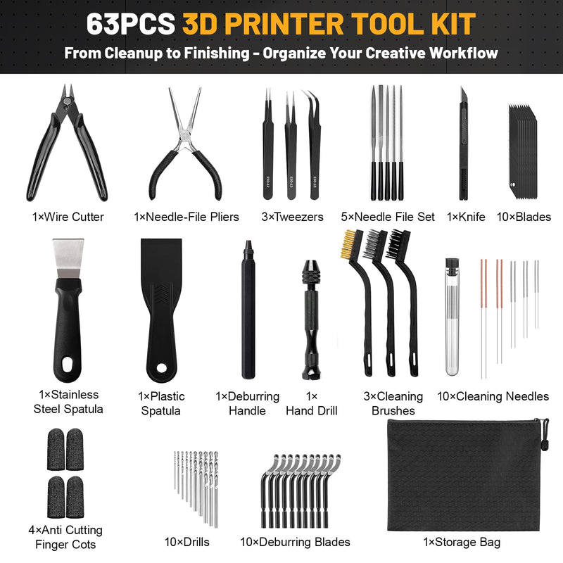 63 Pcs 3D Printer Tools, 3D Printing & Cleaning Tool Kit