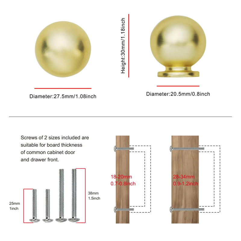 TUNNY 10 Pack Kitchen Cabinet Konbs-Single Hole Brushed Gold Furniture Hardware Handles Drawer pulls for Kitchen Cabinets Bedroom Cabinet Pulls Knob-10Pcs