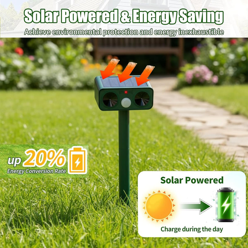 Upgraded Solar Ultrasonic Animal Deterrent, Deer Repellent Devices Waterproof, Cat Repellent Outdoor with Motion Detection Anti Barking Device, Animal Repeller for Yard