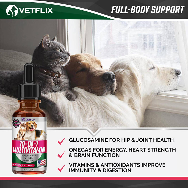 Allergy & Immune Support Bundle for Dogs, Cats, Puppies, and Kittens - 10 in 1 Pet Vitamins + Allergy Drops - Made in USA - Supports Immune, Skin, and Allergy Relief - 2 Fl Oz Each