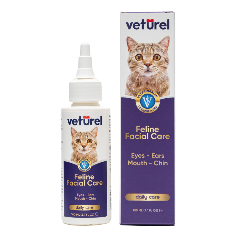 Veturel Natural Feline Facial Care - Cat Tear Stains Remover - Cat Acne - May Help with Cat Chin Acne - Cat Chin Blackheads - Gentle Ear and Eye Care - May Soothe Skin - 3.4 oz.